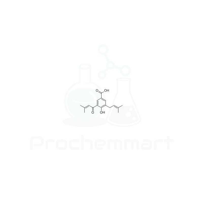 4-Hydroxy-3-(3-methyl-2-butenoyl)-5-(3-methyl-2-butenyl)benzoic acid | CAS 155051-85-7
